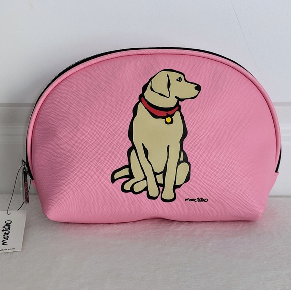 marc tetro Golden Retriever Large Cosmetic Case Pouch Bag PVC Saffiano Pink NWT - Picture 2 of 12